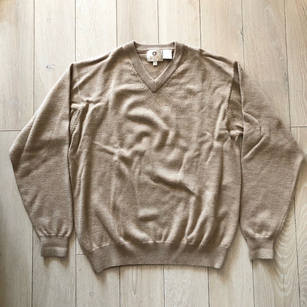 Vintage Viyella Merino Wool V Neck Sweater in Beige Men’s Size M